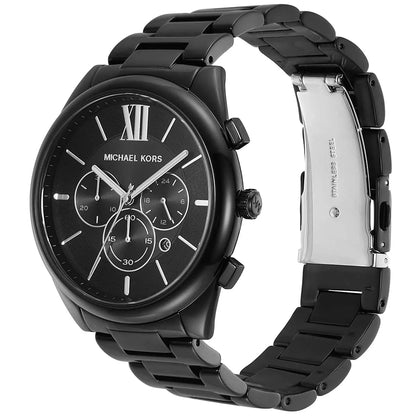 Michael Kors Janelle MK8993 side angle view showing black stainless steel strap and case
