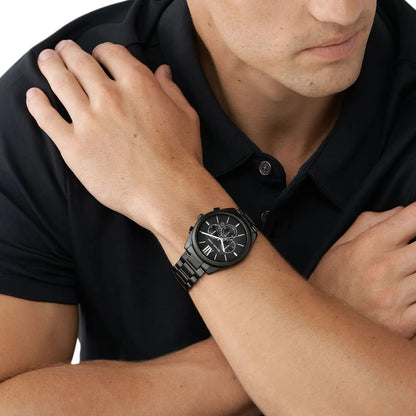 Michael Kors Janelle MK8993 black chronograph watch worn on wrist