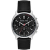 Michael Kors Sullivan men's chronograph watch with black dial and silver case on black leather strap