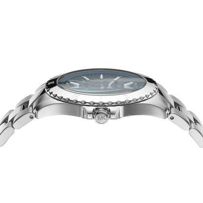 Michael Kors Everest MK9079 close-up of blue sunburst dial and rotating bezel detail