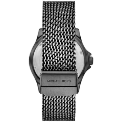 Michael Kors Everest gunmetal mesh strap detail with fold-over clasp