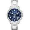 Michael Kors Grayson chronograph watch with blue dial and silver stainless steel bracelet