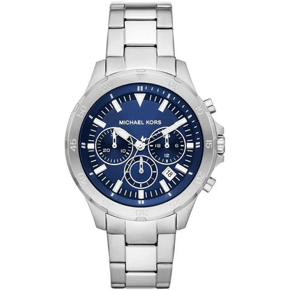 Michael Kors Grayson chronograph watch with blue dial and silver stainless steel bracelet