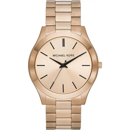 Michael Kors MK9122 gold-tone watch with beige dial and metal bracelet strap