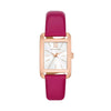 Michael Kors Monroe women's watch with rose gold case, white dial, and pink leather strap