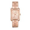 Michael Kors Monroe women's watch with rose gold-tone rectangular case, champagne dial with Roman numerals, and link bracelet