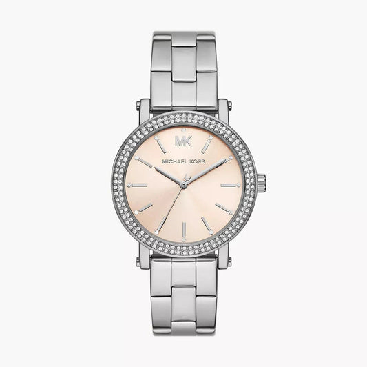 Michael Kors Corey women's watch with pink dial, silver-tone case and link bracelet