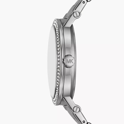 Michael Kors Corey side view showing case thickness and band attachment