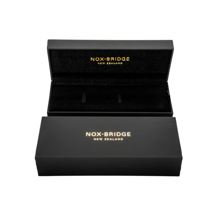 Noxbridge watch packaging with black presentation box and branded case