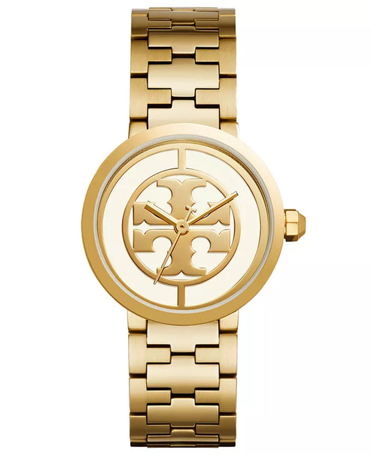 Reva gold-tone women's watch with logo dial and matching bracelet