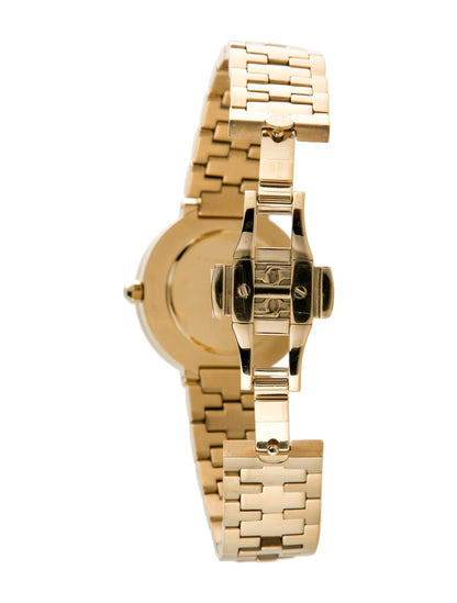 Caseback of Reva watch showing gold-tone stainless steel construction