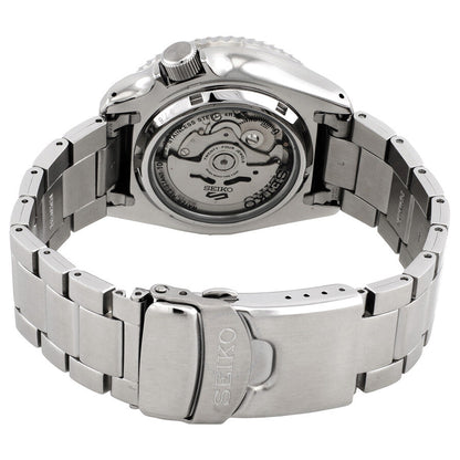 Seiko 5 Sports caseback showing automatic movement visible through transparent display case