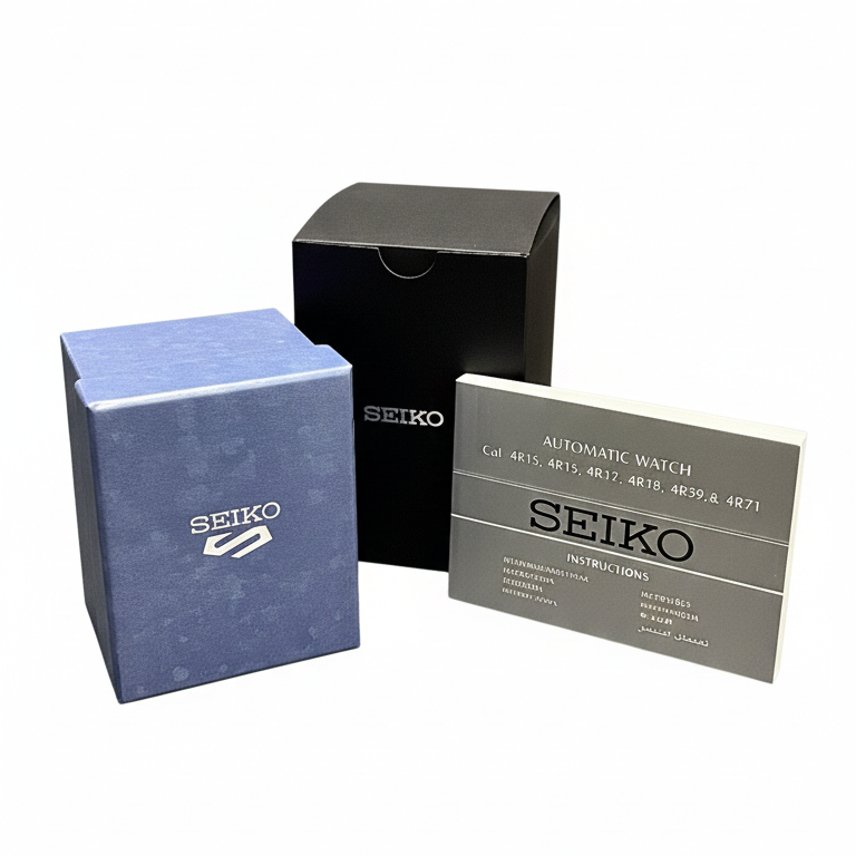Seiko 5 Sports watch box and packaging with instruction manual