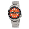 Seiko 5 Sports automatic watch with orange dial, stainless steel case and bracelet, day-date window