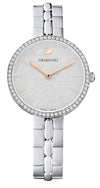 Swarovski Cosmopolitan women's watch with silver dial, crystal bezel, and stainless steel bracelet, front view