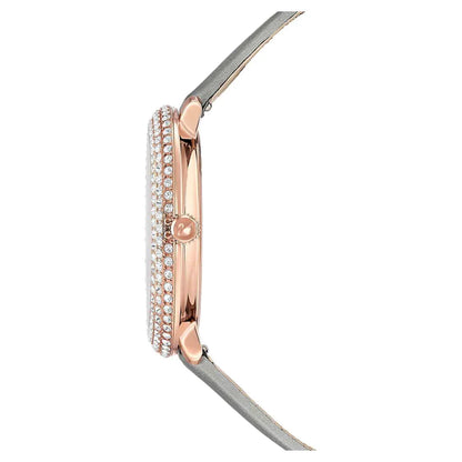 Side profile of Swarovski Crystal Frost women's watch displaying two-tone case and strap
