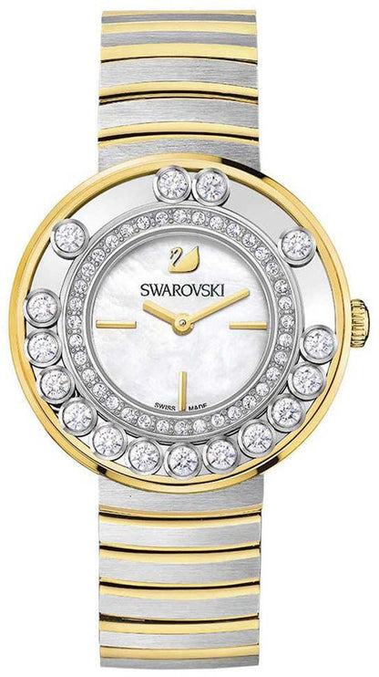 Swarovski Lovely Crystals white dial watch with gold-tone case and two-tone bracelet