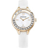 Swarovski Lovely Crystals rose gold women's watch with crystal bezel and white leather strap