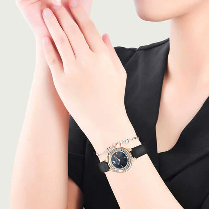 Swarovski Lovely Crystals watch worn on wrist, showing black dial and crystal bezel