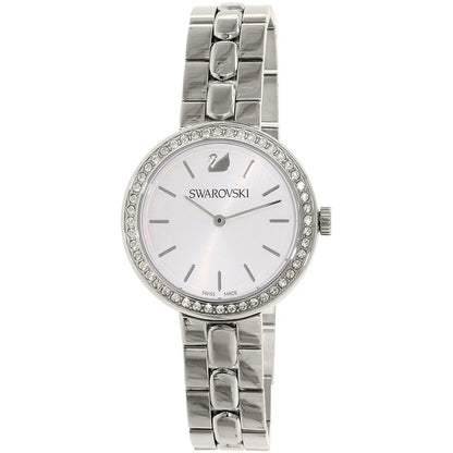 Swarovski Octea Sport women's watch at angle showing crystal bezel and steel bracelet