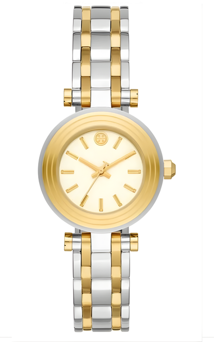 Tory Burch TBW9013 women's watch with two-tone gold and silver bracelet and ivory dial