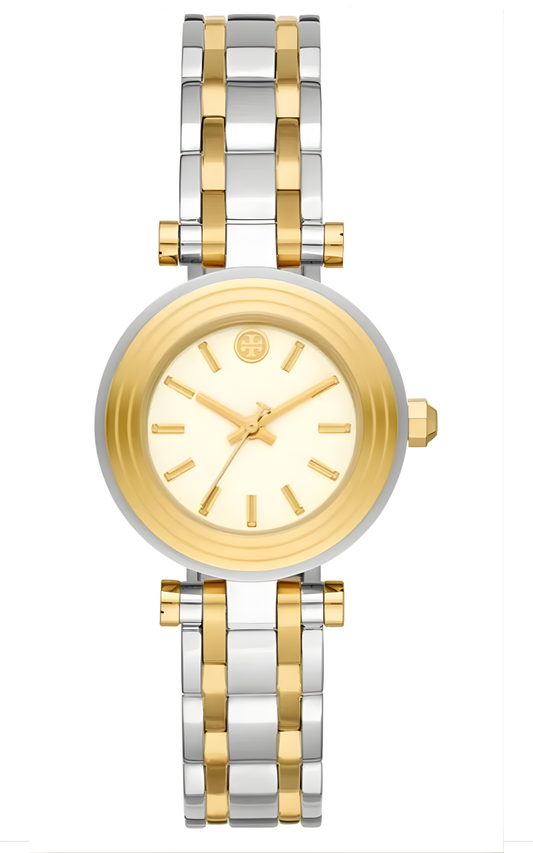 Tory Burch TBW9013 women's watch with two-tone gold and silver bracelet and ivory dial