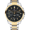 Tommy Hilfiger dual-tone steel men's chronograph watch with black dial and gold-plated bezel