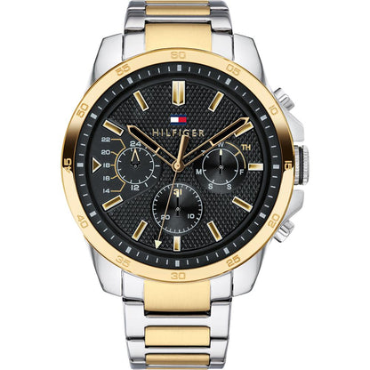 Tommy Hilfiger dual-tone steel men's chronograph watch with black dial and gold-plated bezel