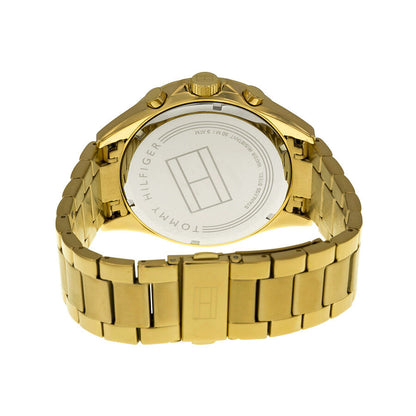 Tommy Hilfiger Luke watch caseback showing gold-tone case and bracelet detail