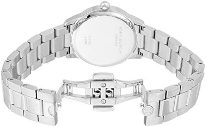 Tory Burch Collins watch caseback and bracelet with silver stainless steel links