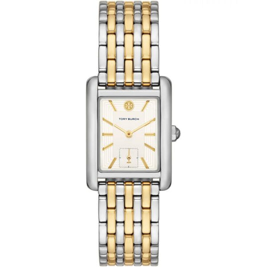 Tory Burch Eleanor white dial watch with two-tone steel bracelet strap