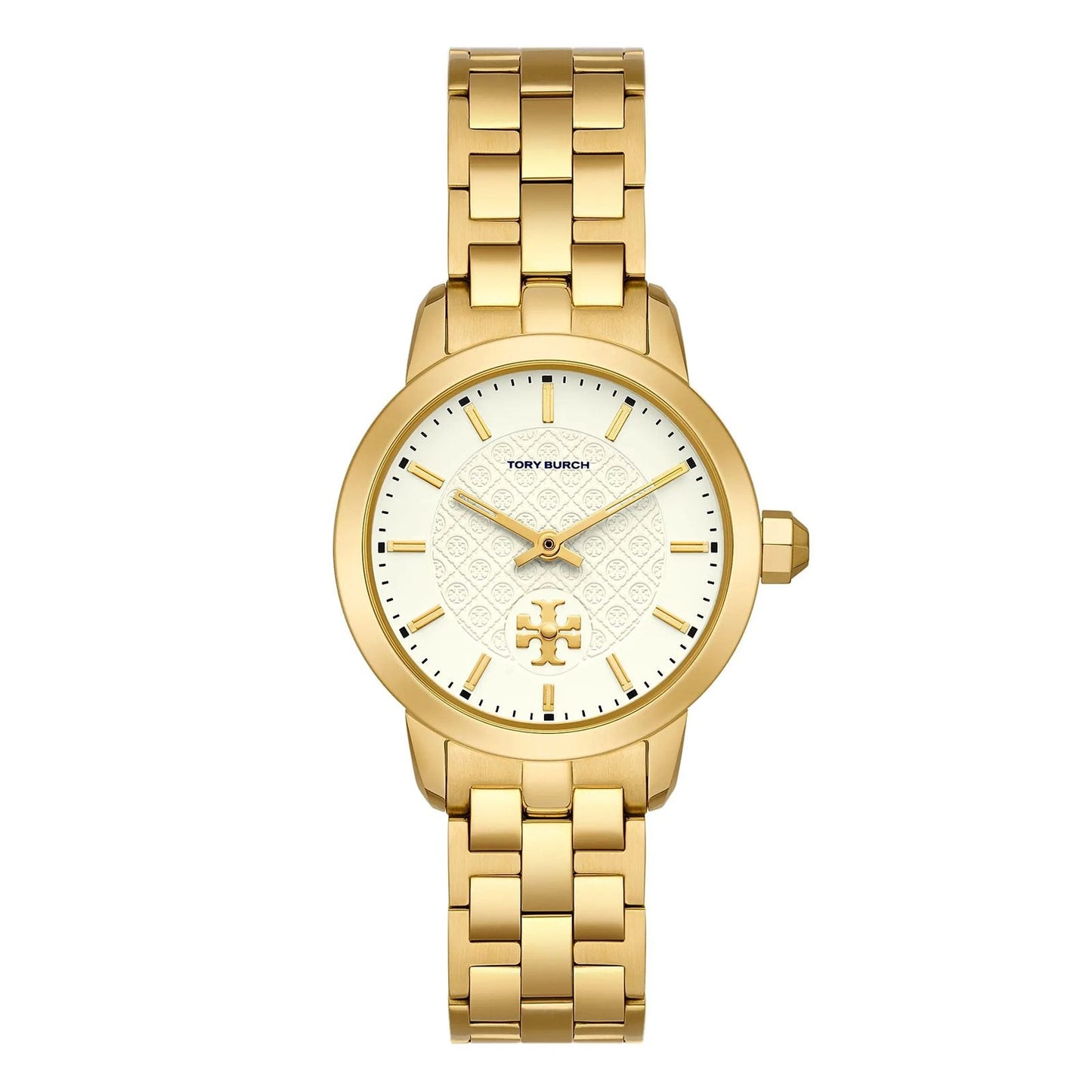 Tory Burch TBW1053 gold watch with beige pattern dial and gold stainless steel bracelet