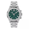 Versace Greca Action chronograph watch with green dial and silver steel bracelet