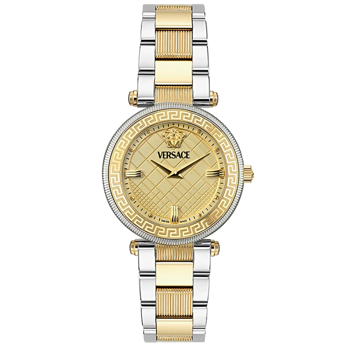 Versace Reve gold dial women's watch with two-tone steel strap and Roman numerals