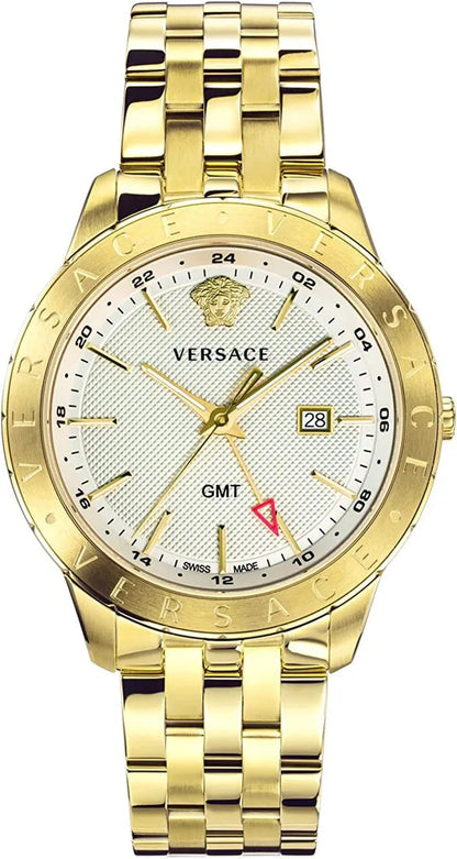 Versace Univers gold tone men's watch with white dial and gold steel bracelet