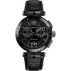 Versace Aion chronograph all-black men's watch with black dial and red-lined leather strap