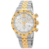 Versace chronograph quartz watch with silver dial, two-tone stainless steel case and bracelet, gold tachymeter bezel