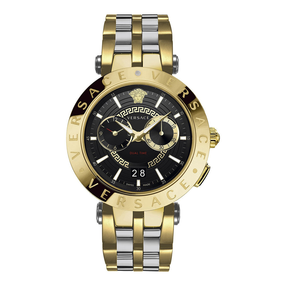 Versace VEBV00519 chronograph watch with gold and steel bracelet and black dial