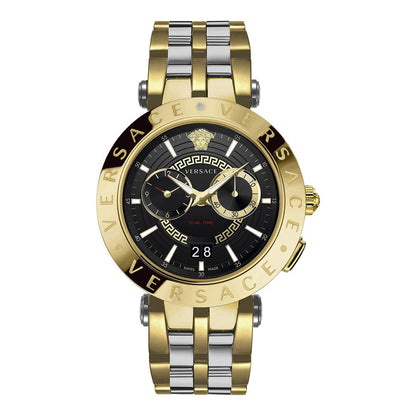 Versace VEBV00519 chronograph watch with gold and steel bracelet and black dial