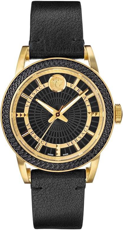 Versace Code men's watch with black guilloche dial and gold-tone case