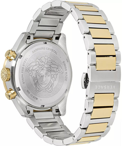 Versace Medusa caseback with sapphire crystal and two-tone bracelet detail