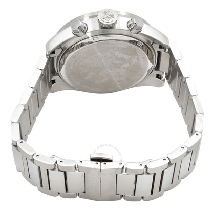 Versace Greca Dome watch caseback showing stainless steel case and link bracelet details