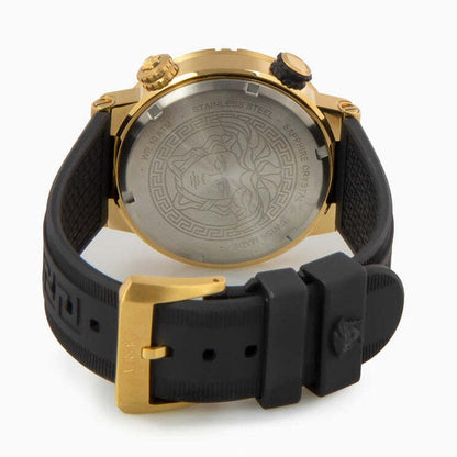 Versace Greca Logo Diver case back showing Medusa emblem and stainless steel details