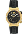 Versace Greca Logo Diver gold case black dial watch with black rubber strap