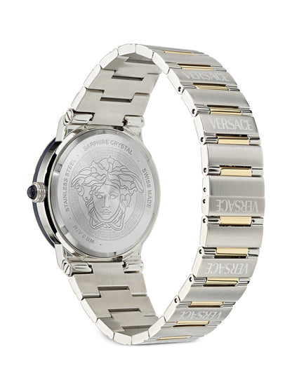 Caseback with Versace Medusa head engraving and two-tone steel bracelet