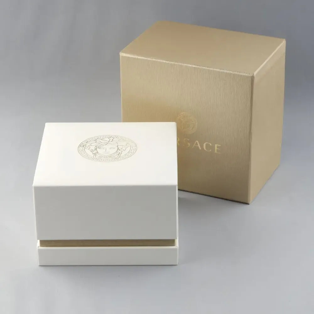 Versace Greca watch original packaging with white and gold presentation boxes