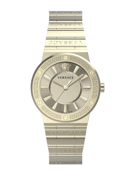 Versace Greca all gold women's watch with round dial and integrated bracelet