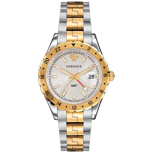 Versace Hellenyium two-tone GMT men's watch with gold and silver stainless steel bracelet and white dial