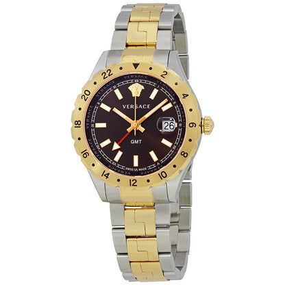 Versace Hellenyium brown dial two-tone watch with gold bezel and stainless steel band
