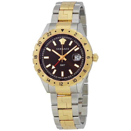 Versace Hellenyium brown dial two-tone watch with gold bezel and stainless steel band